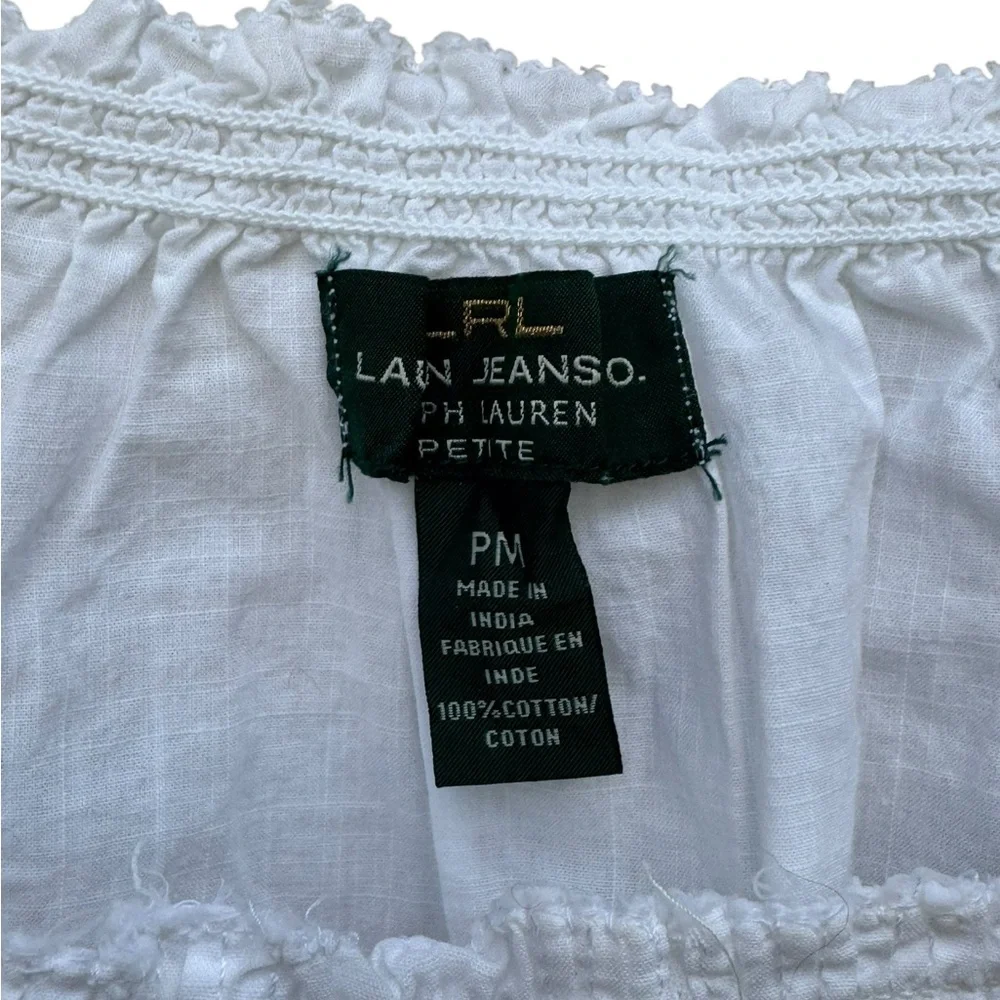 Ralph Lauren White Lace Trim Peasant Blouse Petite Medium - Picture 2 of 7